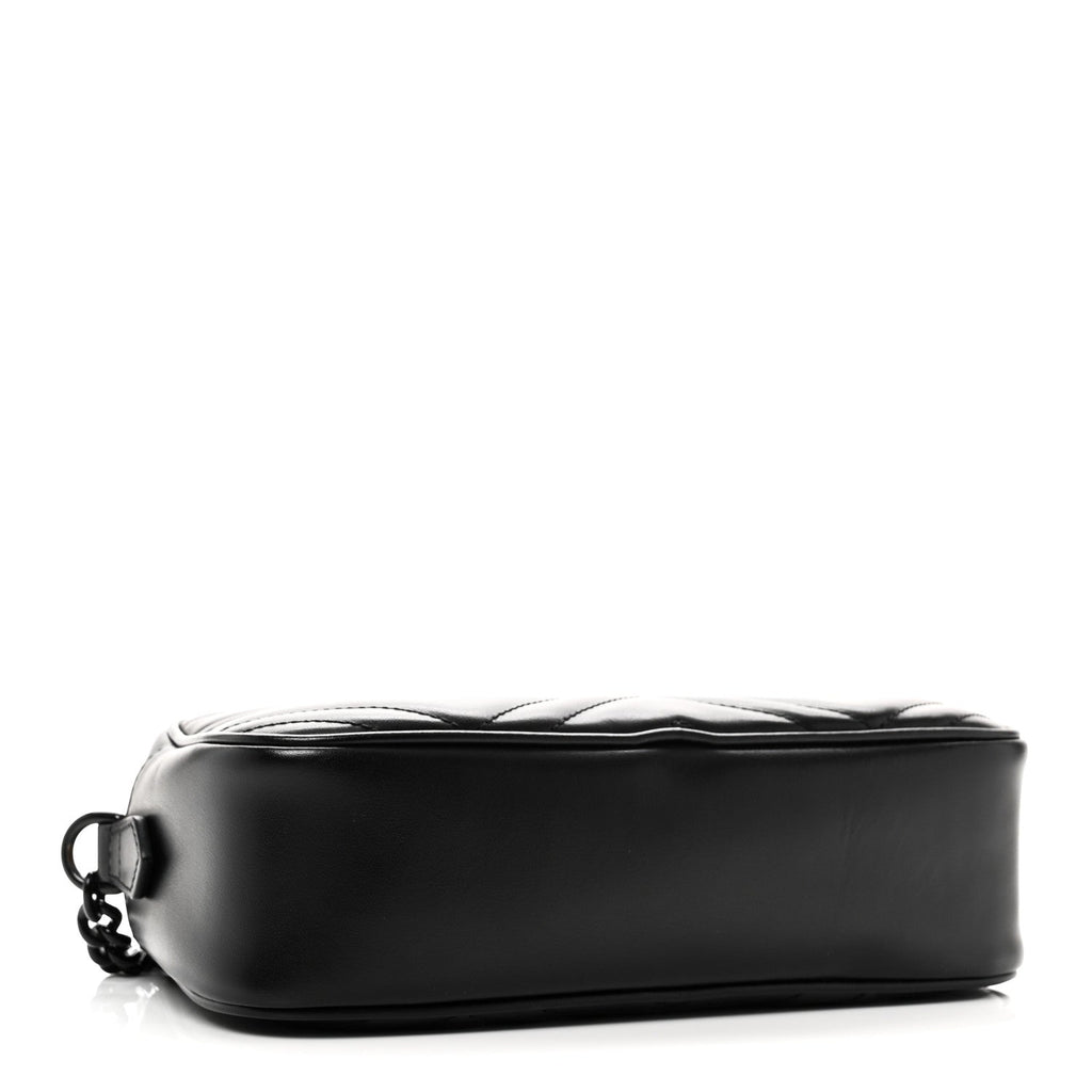 Gucci Calfskin Matelasse Monochrome Small GG Marmont Chain Shoulder Bag Black