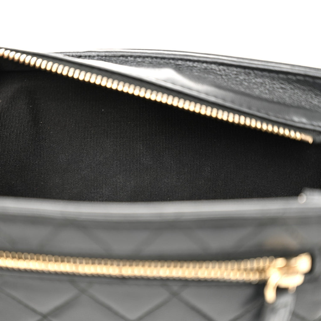 Chanel Lambskin Quilted Square Front Pocket Clutch With Chain Black