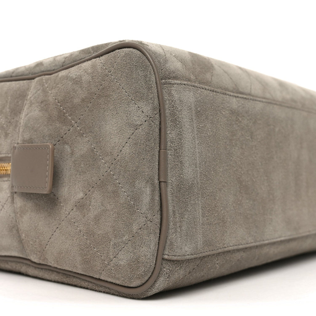 Chanel Suede Calfskin Quilted Large Perfect Bowling Bag Grey