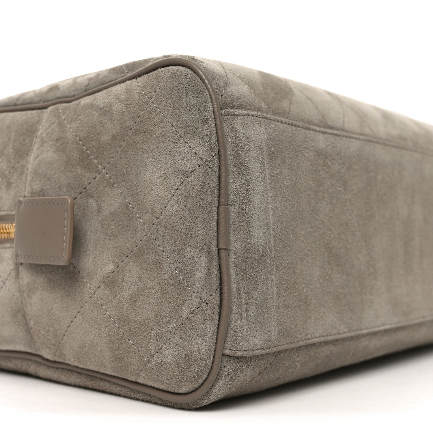 Chanel Suede Calfskin Quilted Large Perfect Bowling Bag Grey