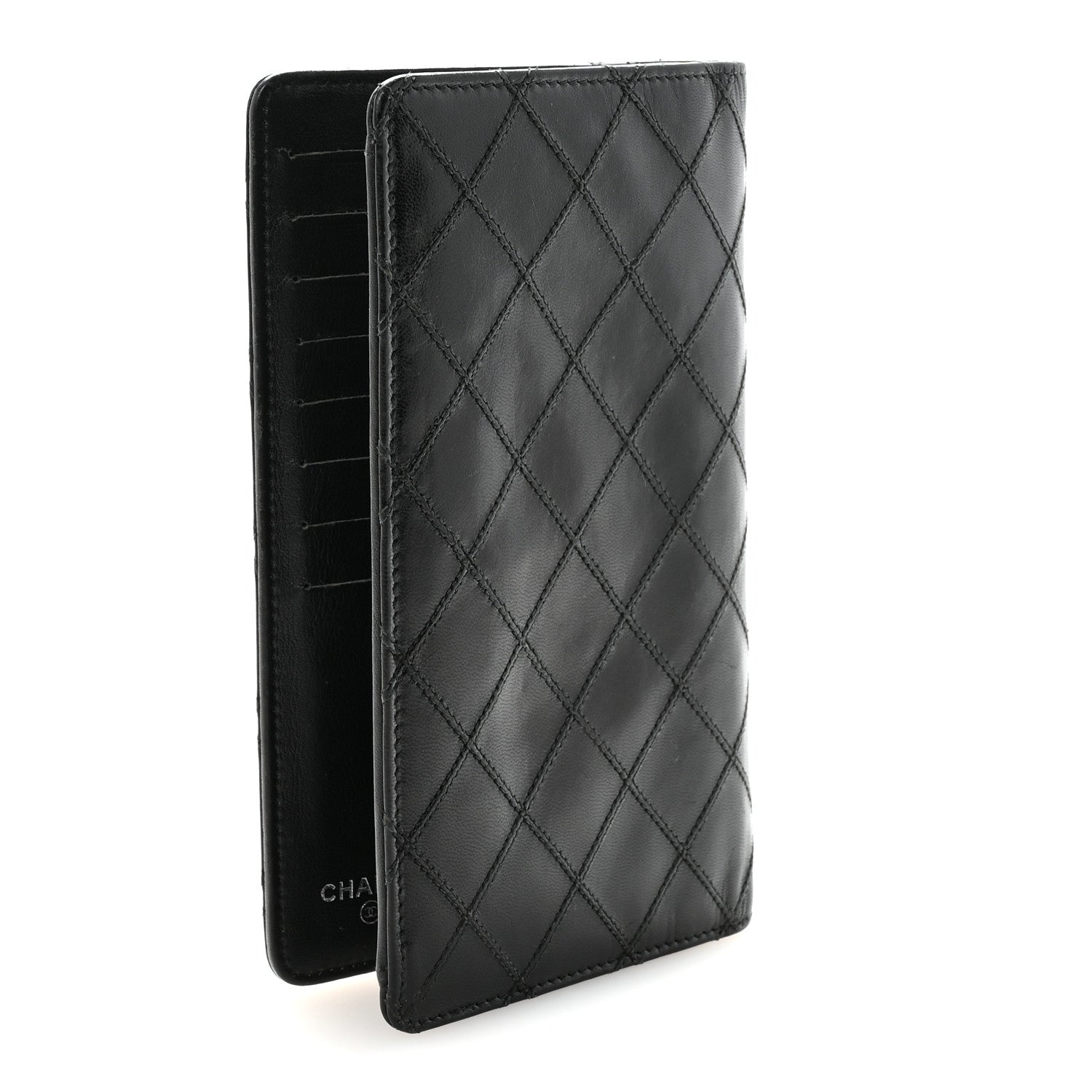 Lambskin Diamond Stitched Yen Wallet Black