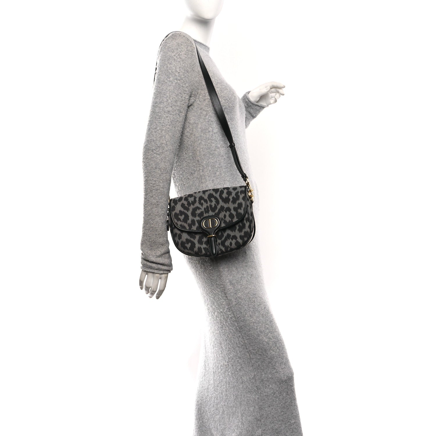 Christian Dior Canvas Mizza Embroidered Medium Bobby Flap Grey Black