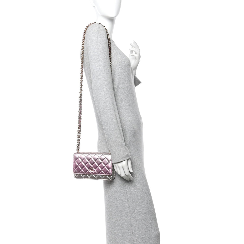 Chanel Gradient Metallic Lambskin Quilted Like A Wallet Wallet On Chain WOC Gold Pink