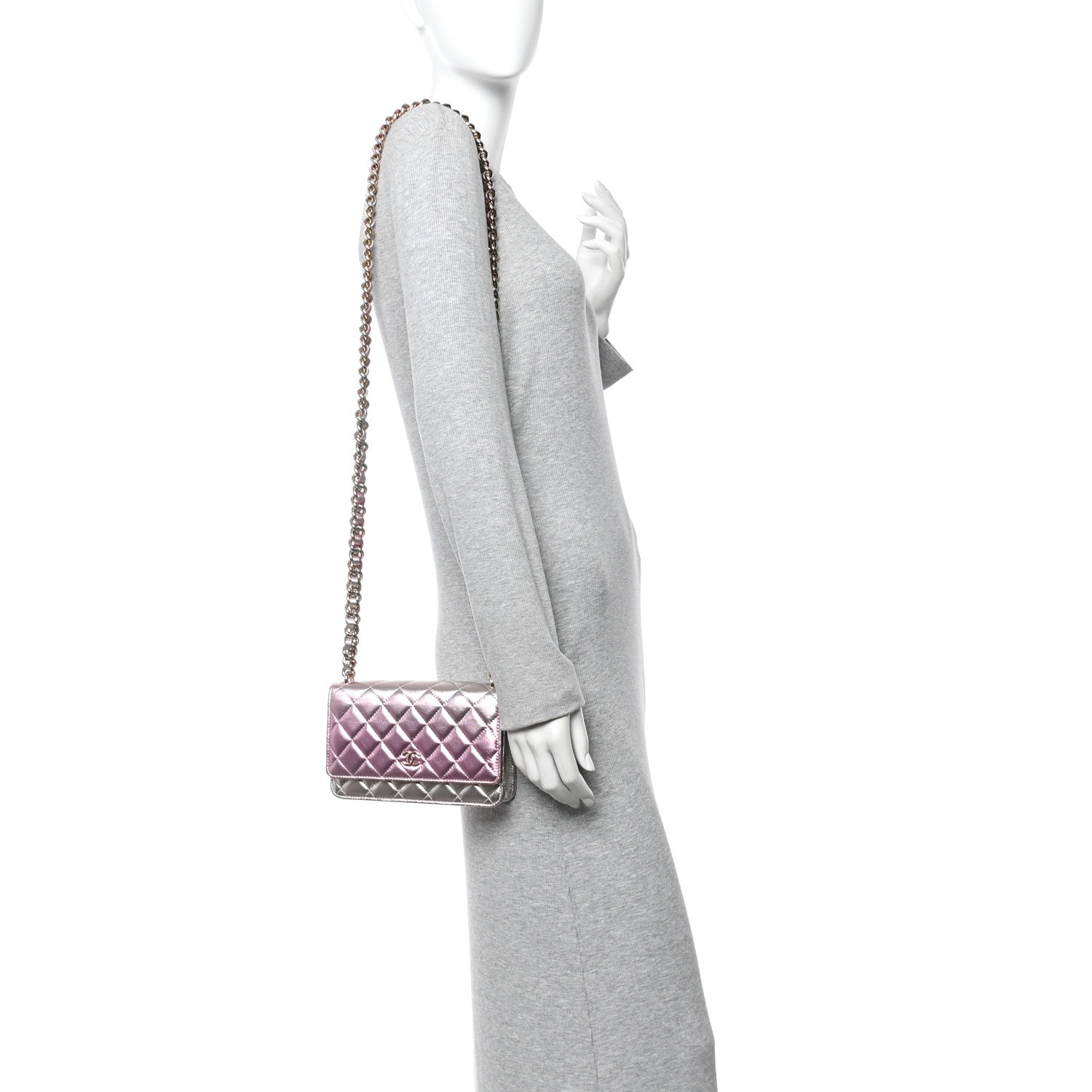 Chanel Gradient Metallic Lambskin Quilted Like A Wallet Wallet On Chain WOC Gold Pink