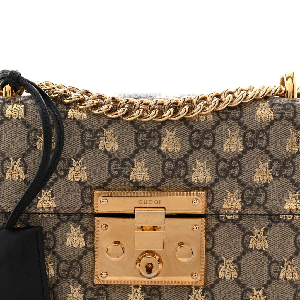 Gucci GG Supreme Monogram Bees Small Padlock Shoulder Bag Black