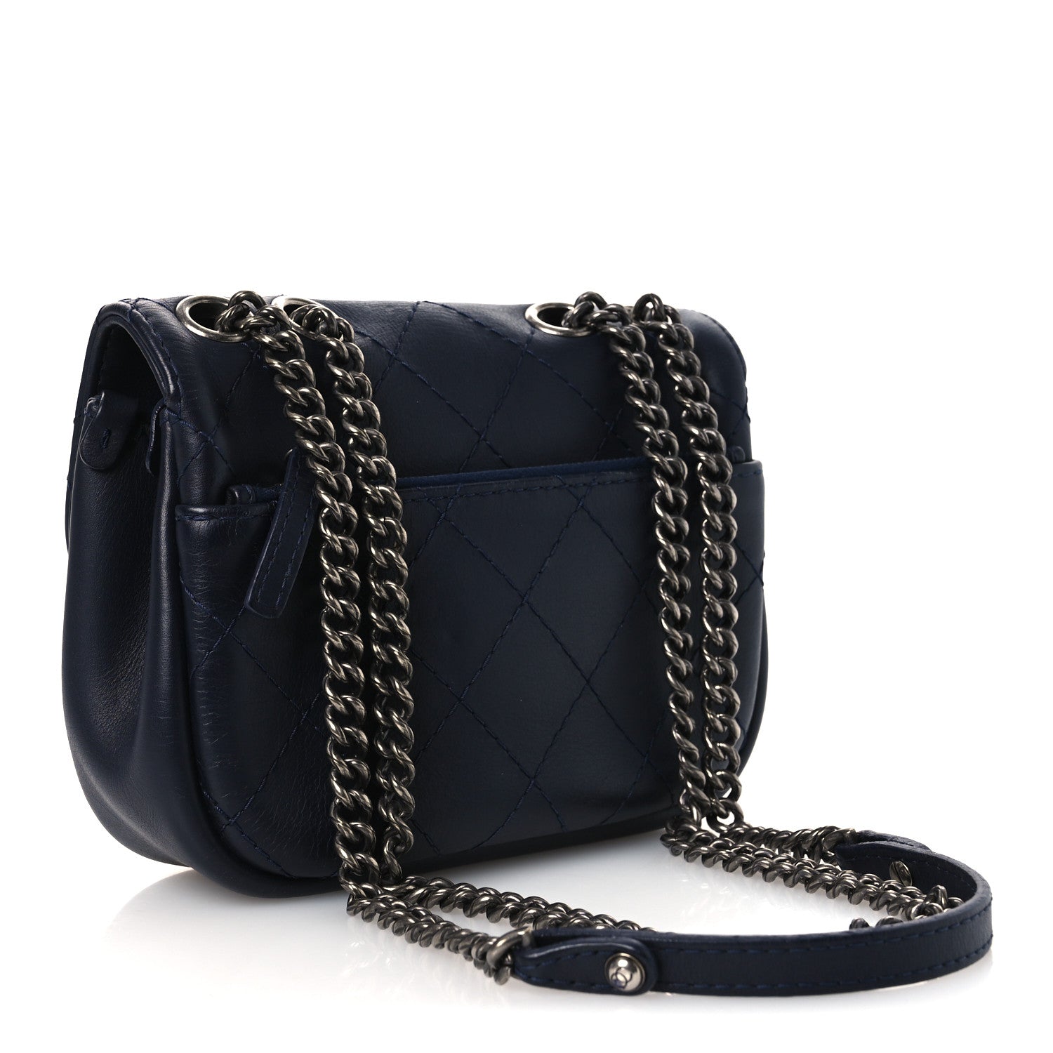 Chanel Calfskin Stitch CC Small Flap Navy Blue
