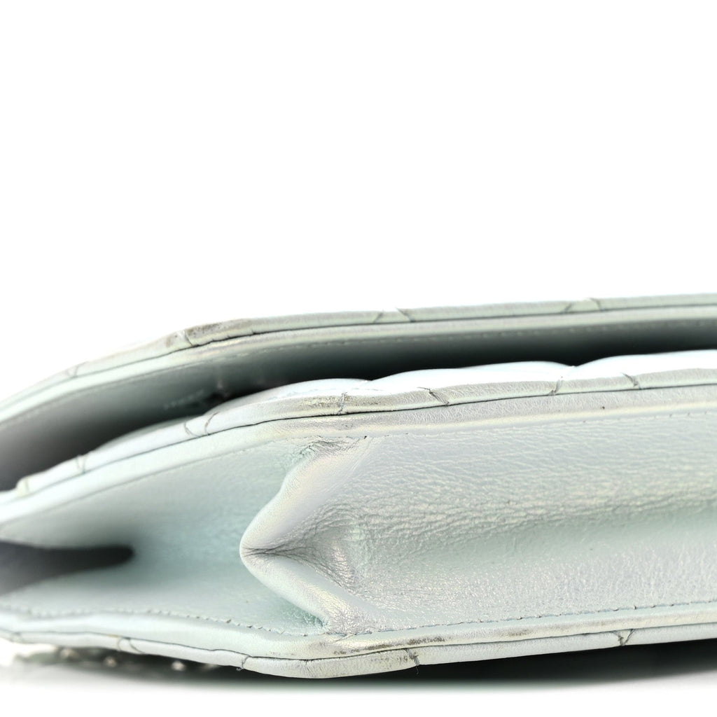 Chanel Iridescent Calfskin Quilted Wallet On Chain WOC Light Blue