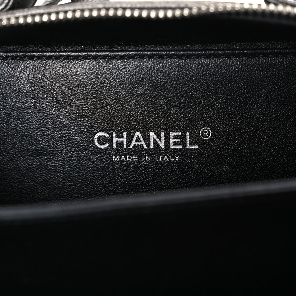 Chanel Metallic Caviar Quilted Small CC Filigree Vanity Case Dark Silver