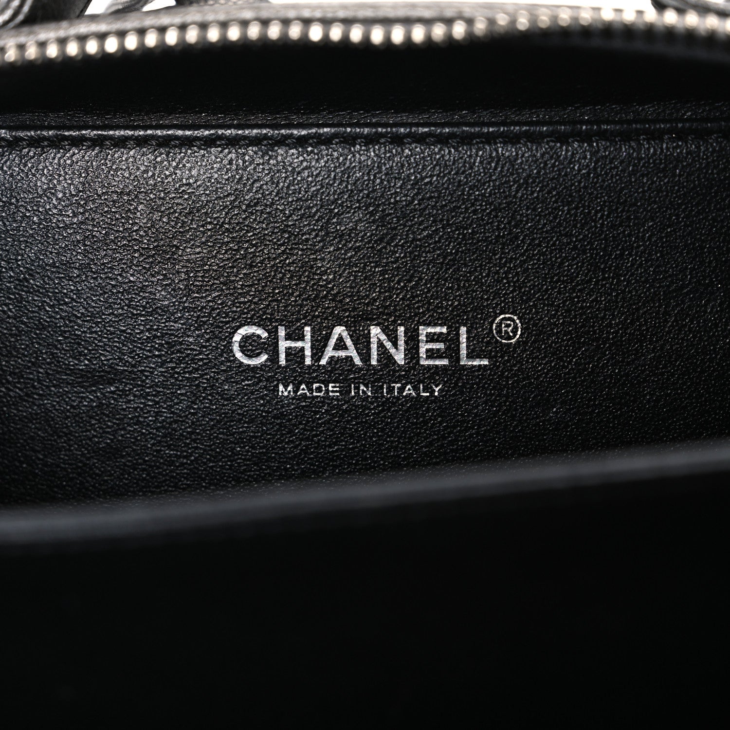 Chanel Metallic Caviar Quilted Small CC Filigree Vanity Case Dark Silver