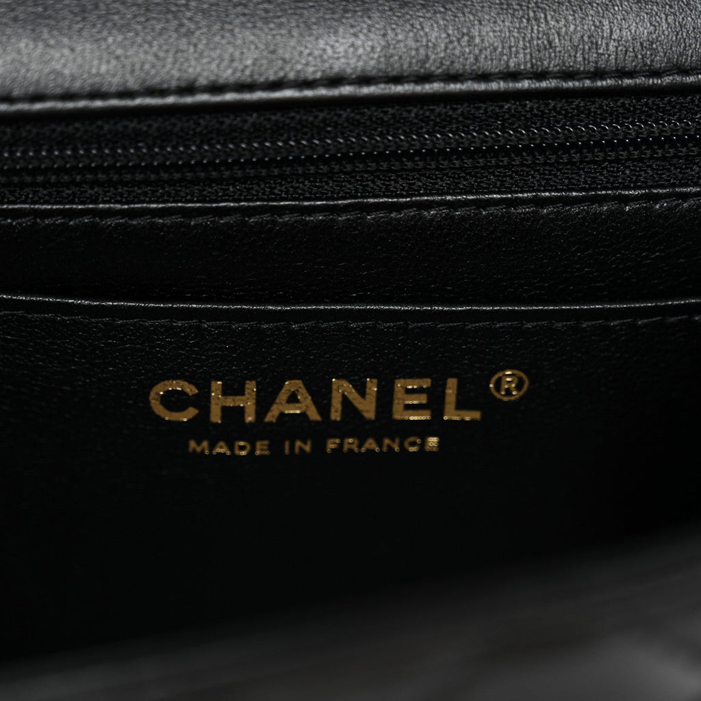Chanel Lambskin Quilted Mini Top Handle Rectangular Flap Black