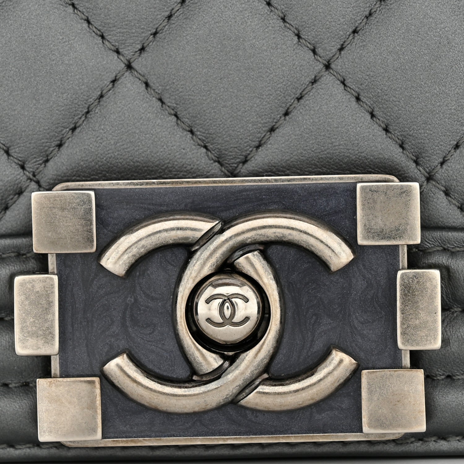 Chanel Metallic Calfskin Quilted Small Boy Flap Dark Silver