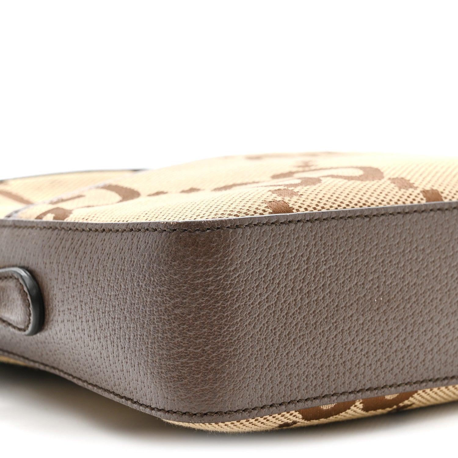 Gucci Monogram Jumbo GG Textured Dollar Calfskin Web Messenger Shoulder Bag Camel Ebony New Acero