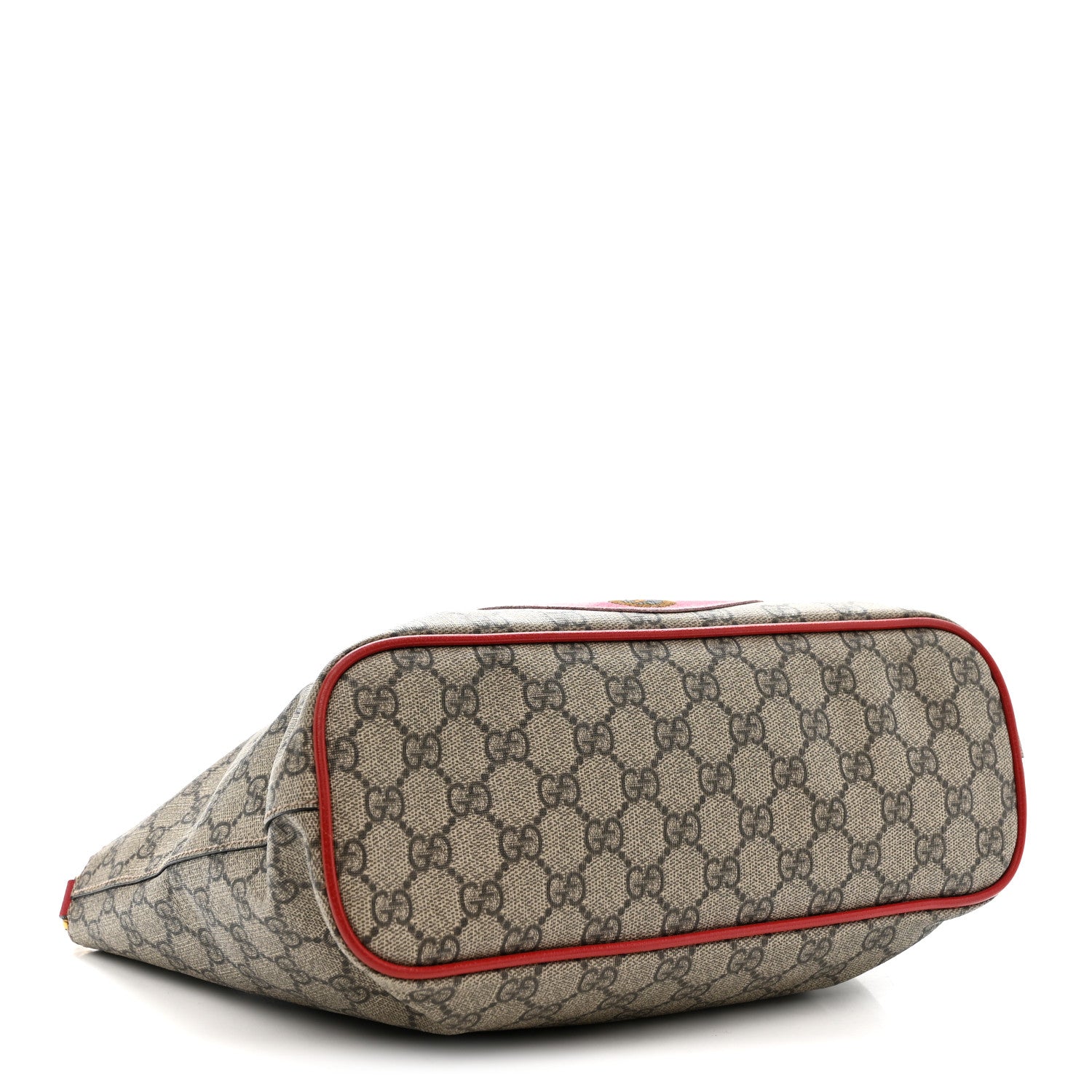Gucci Soft GG Supreme Monogram Web Bosco Patch Small Crossbody Tote Beige Malva Hibiscus Red