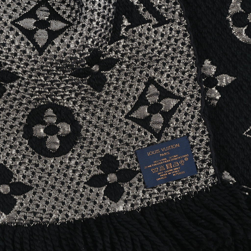 Louis Vuitton Wool Silk Logomania Shine Scarf Black