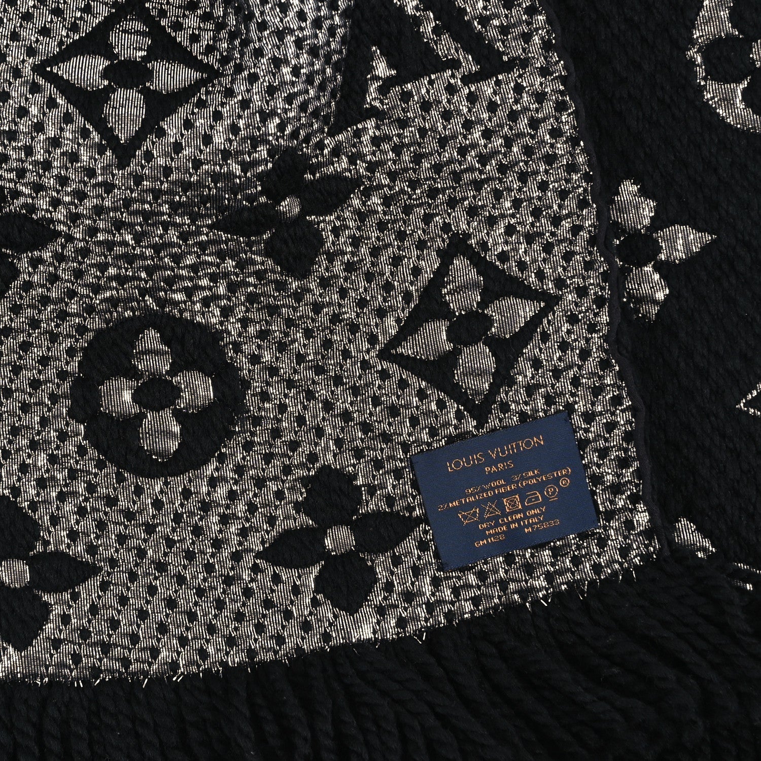 Louis Vuitton Wool Silk Logomania Shine Scarf Black
