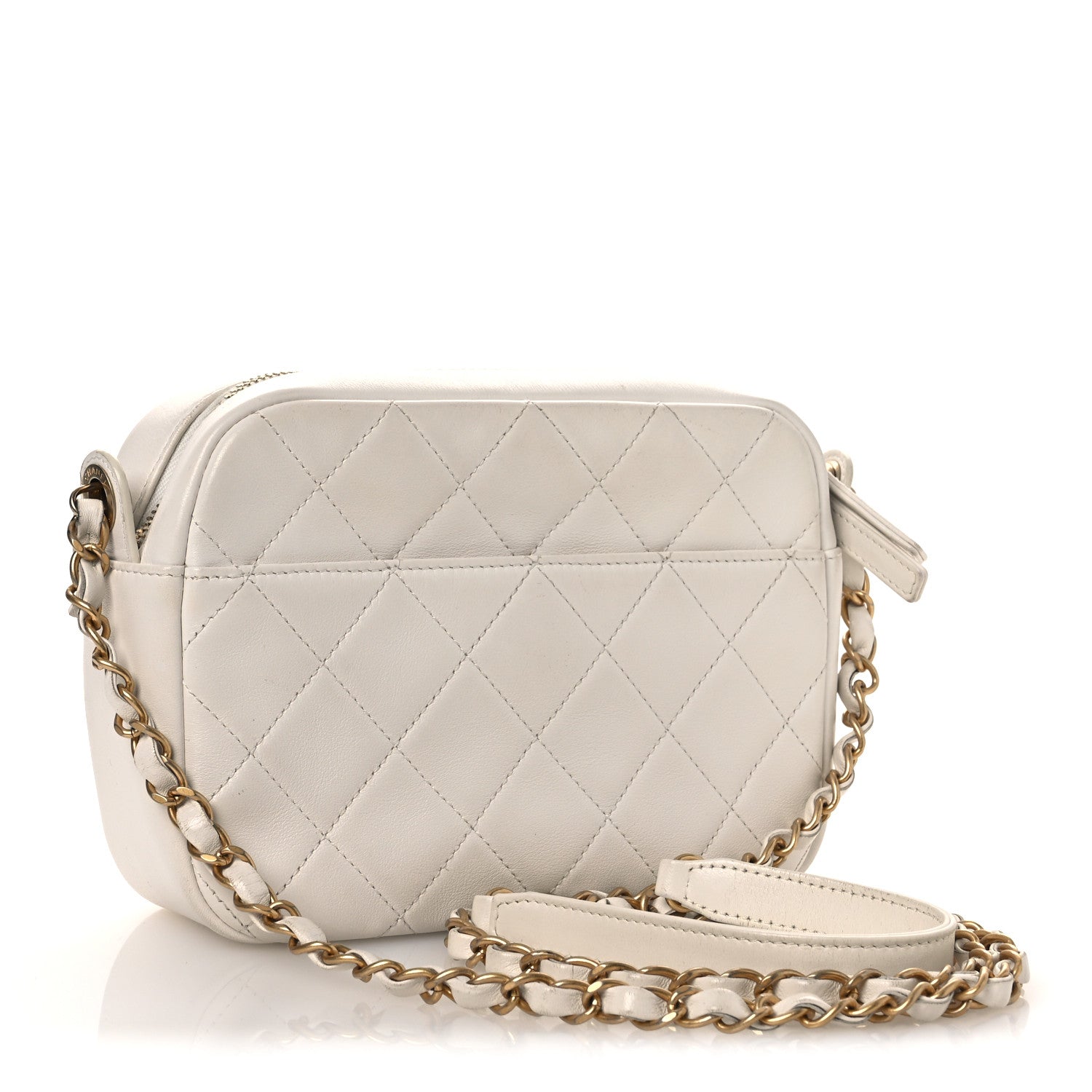 Chanel Calfskin Quilted Enchained Camera Case Bag White