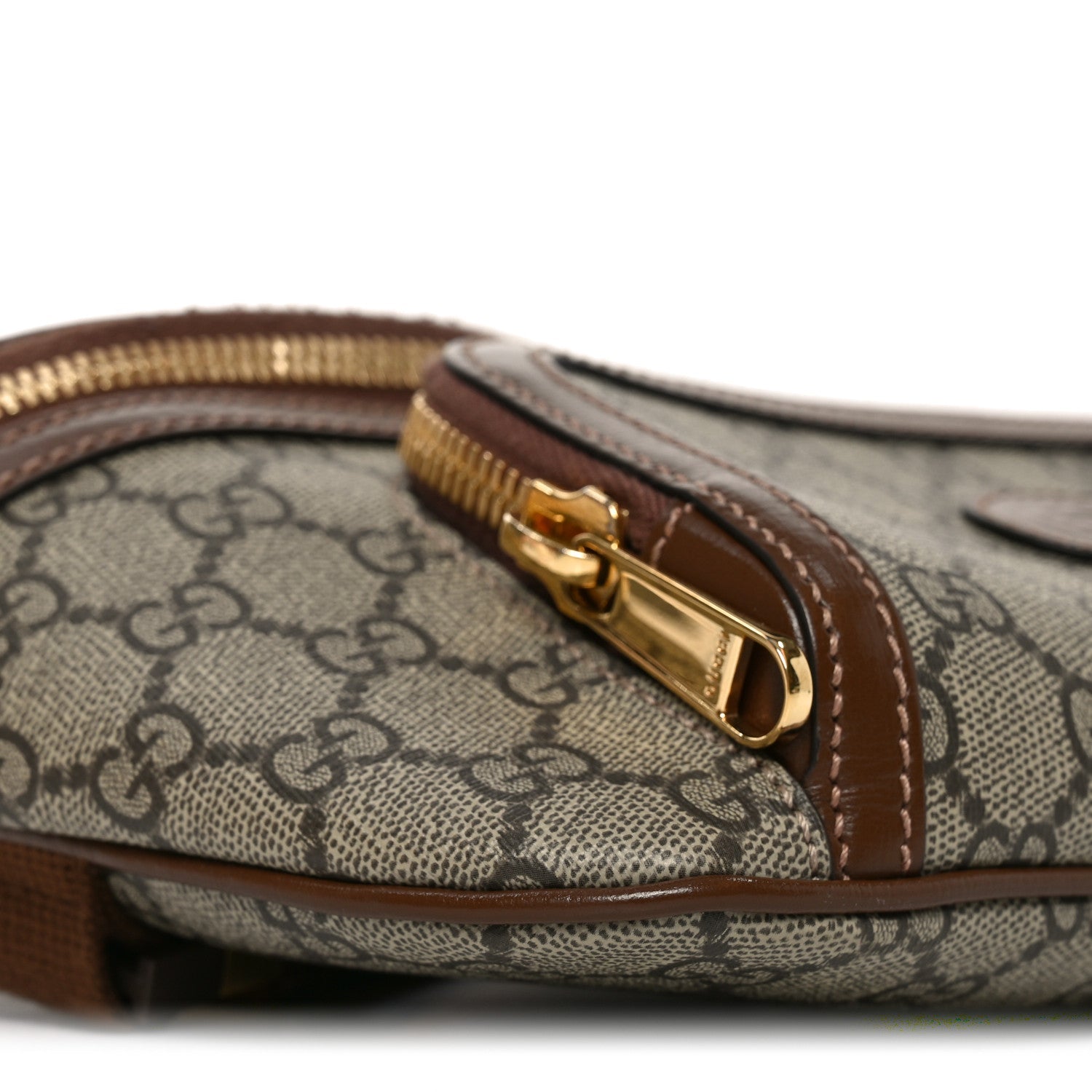 Gucci GG Supreme Monogram Textured Calfskin Retro Interlocking G Belt Bag Beige Ebony Brown Sugar