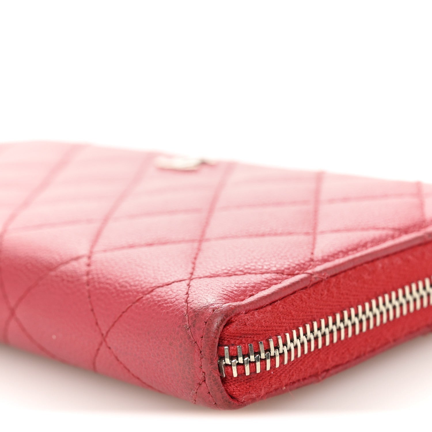 Caviar Quilted Large Gusset Zip Around Wallet Fuchsia