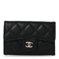 Caviar Quilted Flap Card Holder Wallet Black