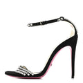 Gucci Kid Scamosciato Crystal Ankle Strap High Heel Sandals 36.5 Black