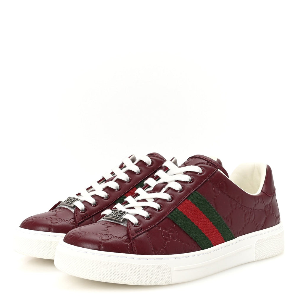 Gucci Calfskin GG Embossed Web Mens Ace Sneakers  36.5 Ancora Red