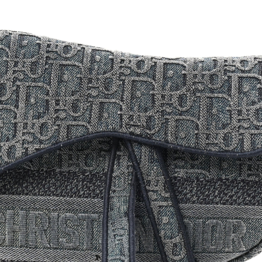 Christian Dior Oblique Embroidered Saddle Bag Denim Blue