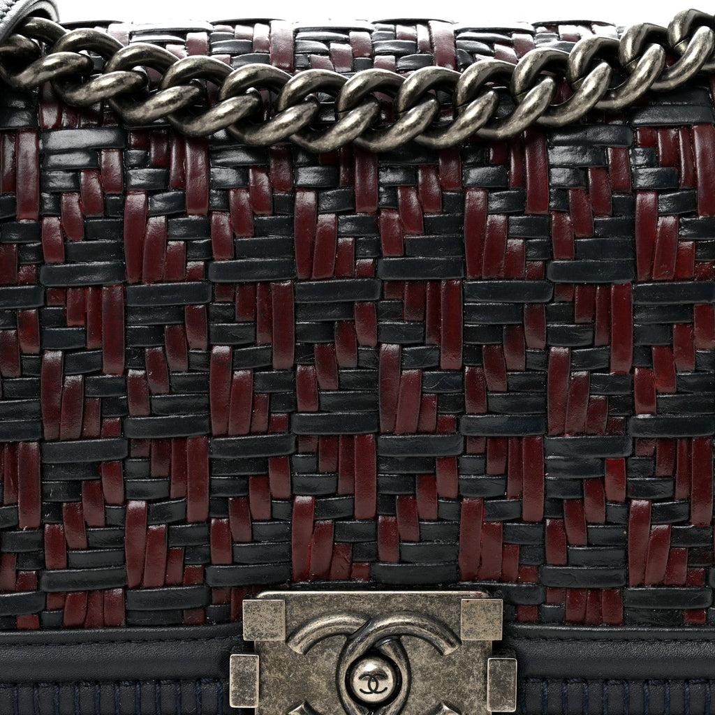 Chanel Calfskin Woven Medium Boy Flap Blue Burgundy