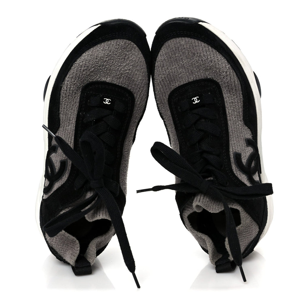 Fabric Suede Calfskin CC Sneakers 38 Gray Black