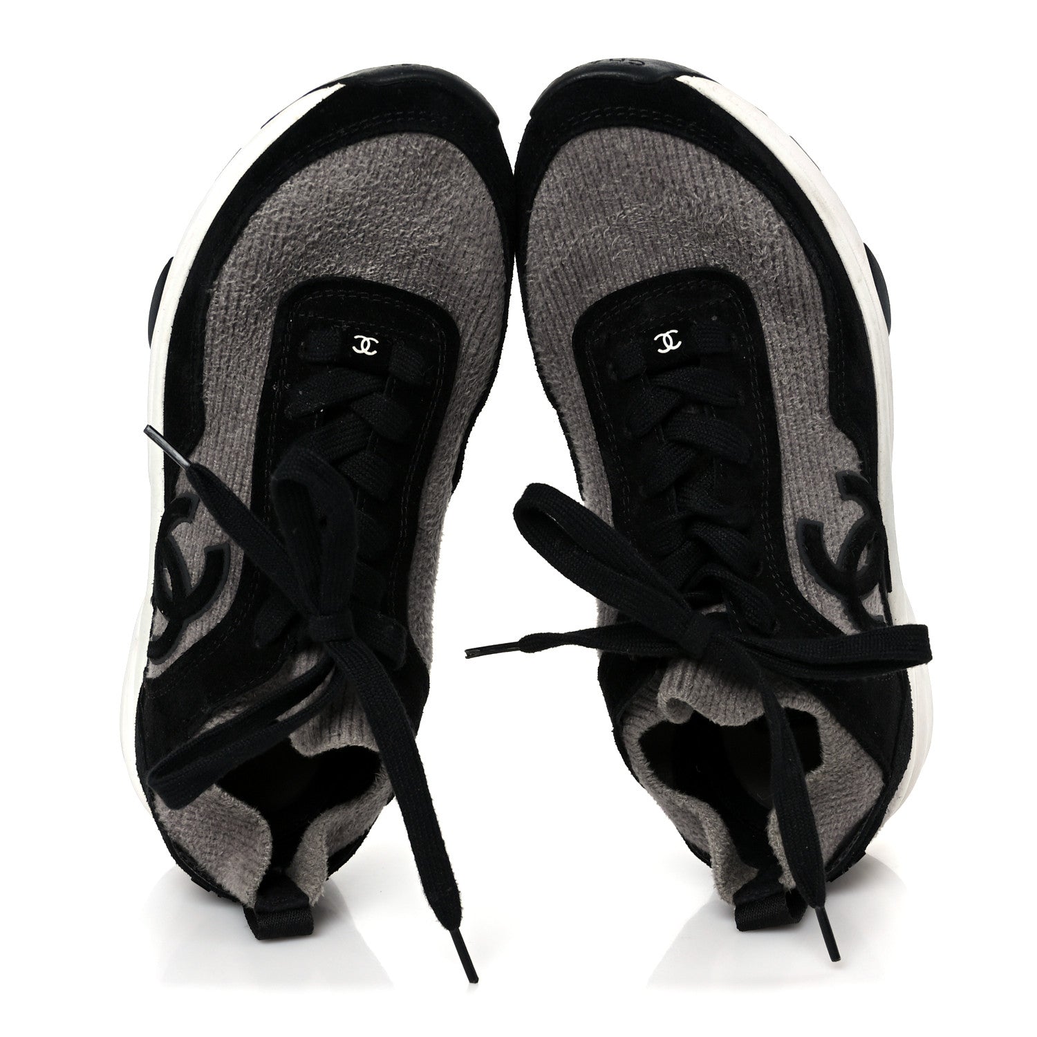 Fabric Suede Calfskin CC Sneakers 38 Gray Black