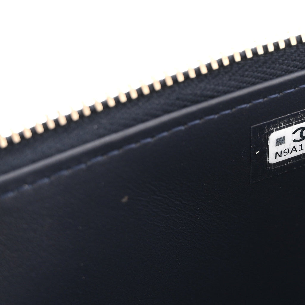 Chanel Denim Quilted Vanity Case With Chain Dark Blue