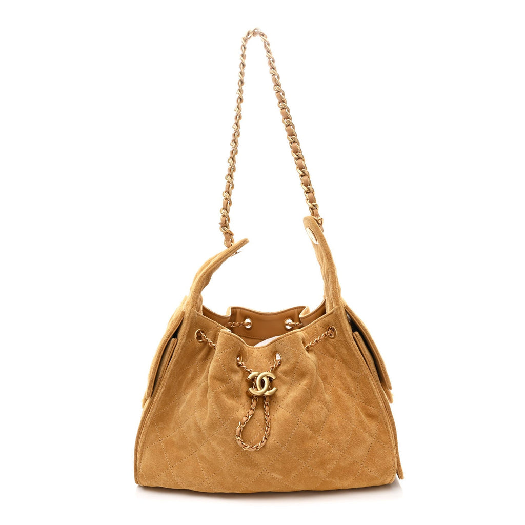 Chanel Suede Quilted Small Chanel 25 Handbag Beige