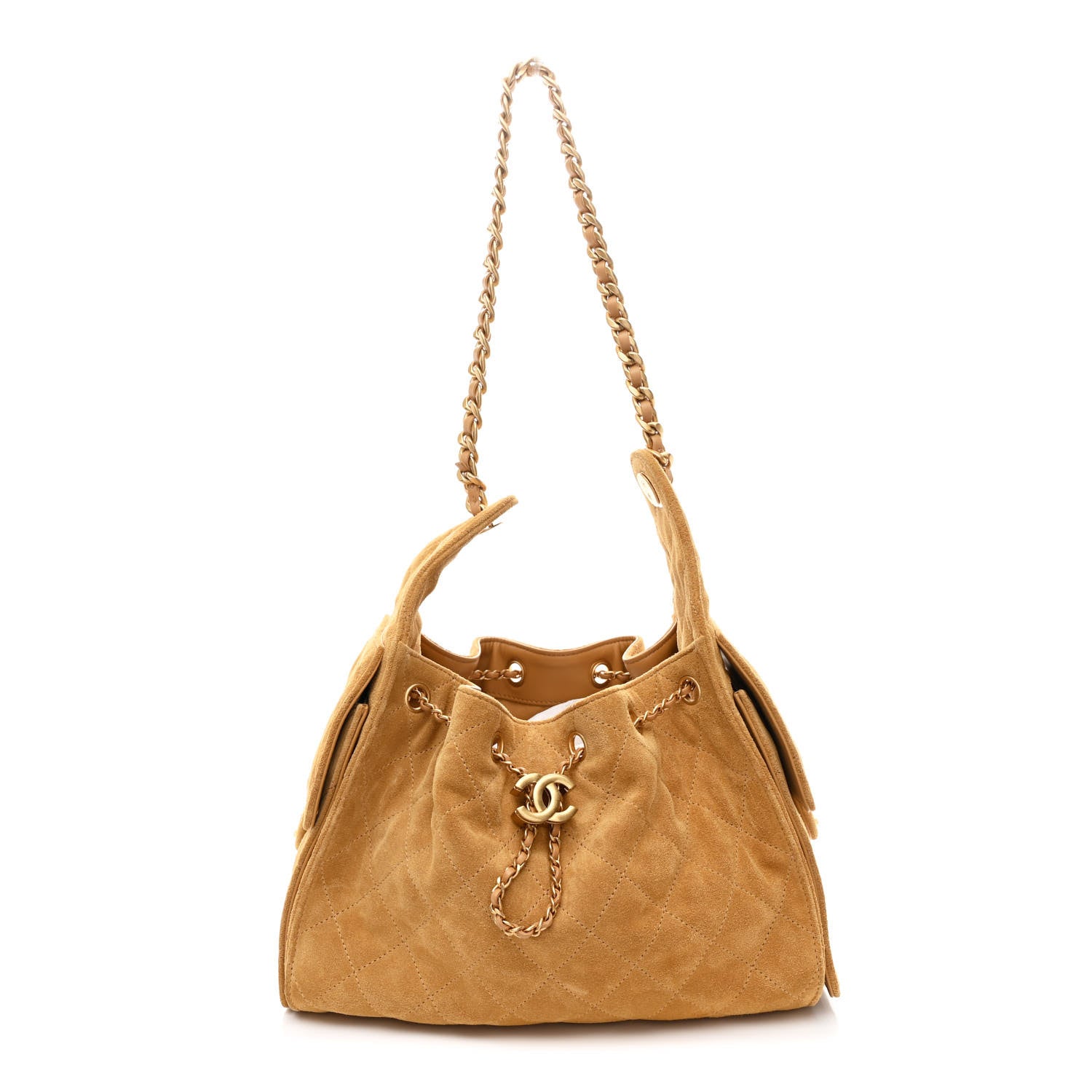 Chanel Suede Quilted Small Chanel 25 Handbag Beige