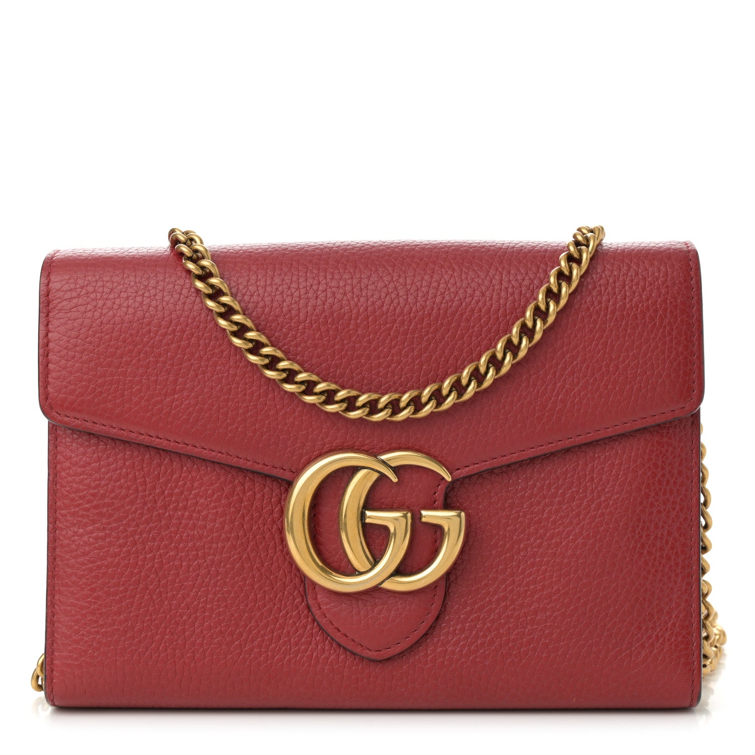 Gucci Calfskin GG Marmont Chain Wallet Vulcanic Red