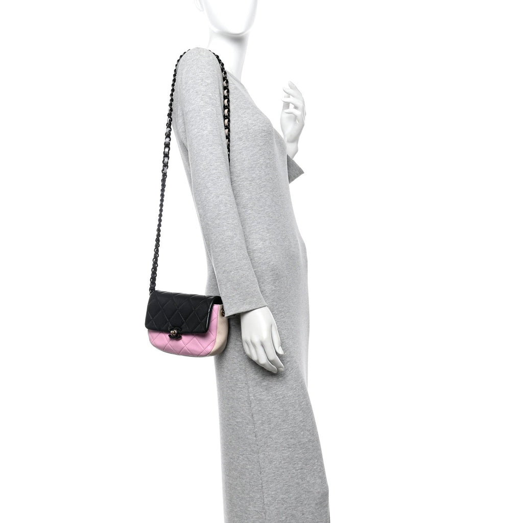 Chanel Lambskin Quilted Mini Lacquered Chain Flap Black Pink Beige Silver