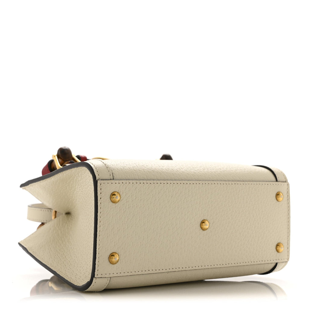 Gucci Textured Dollar Calfskin Web Mini Diana Tote Bag Mystic White