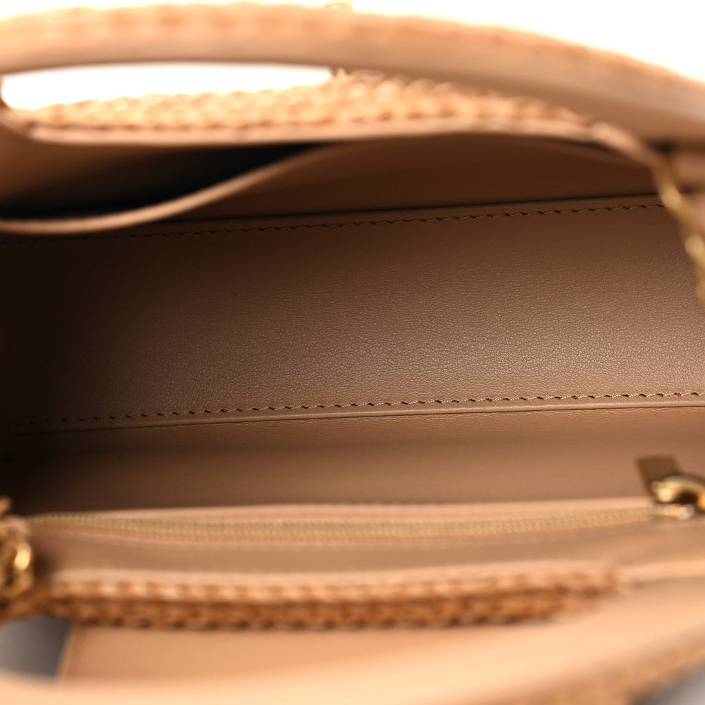 Chanel Braided Raffia Nano Kelly Flap Bag Dark Beige