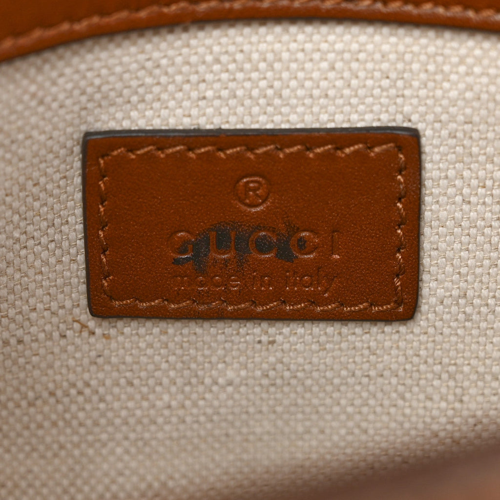 Gucci New Canvas Charisma Calfskin Crystal GG Monogram Mini Horsebit 1955 Shoulder Bag Camel Ebony
