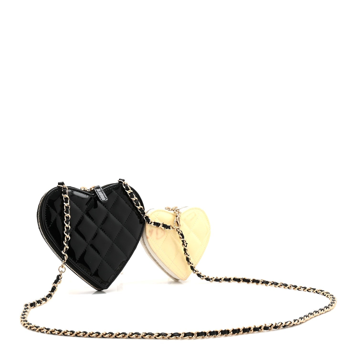 Chanel Patent Calfskin Resin Quilted CC Heart Clutch With Chain  Black