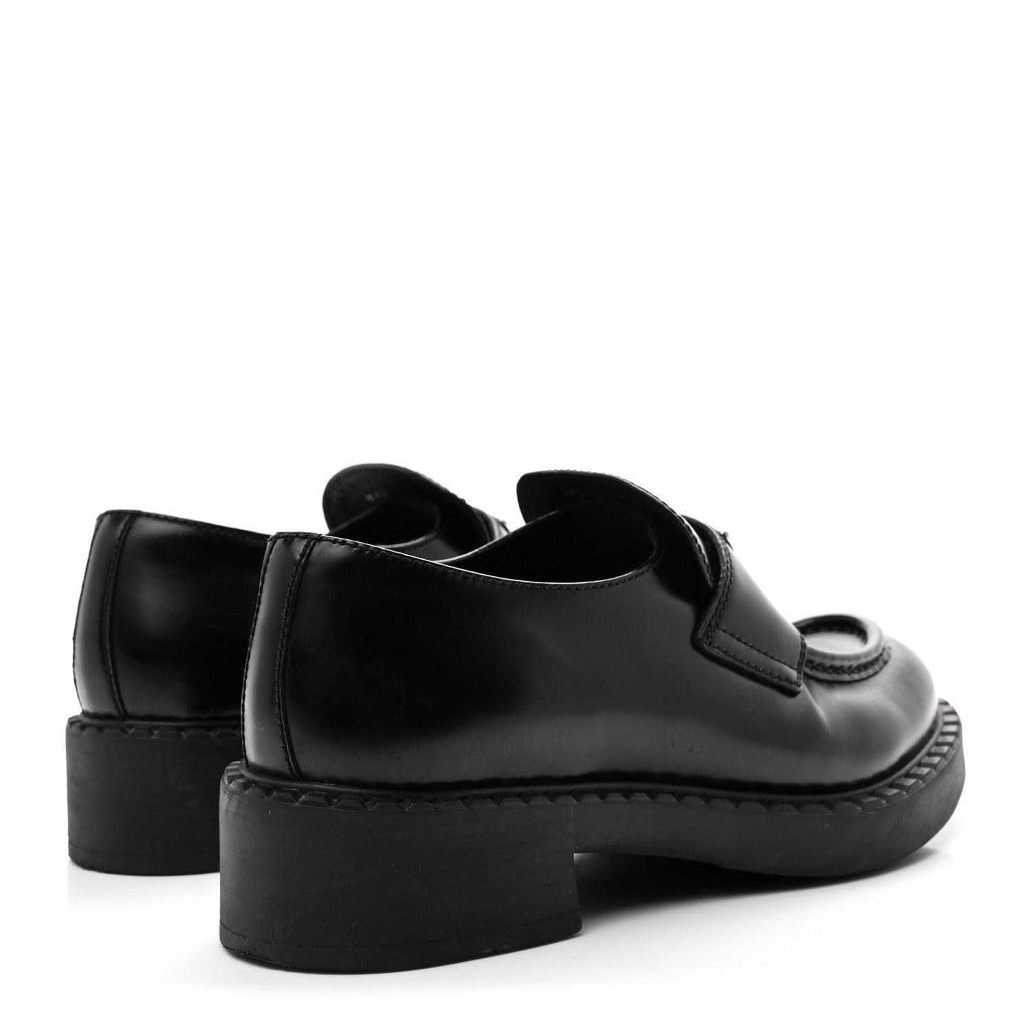 Prada Spazzolato Metal Triangle Logo 50mm Loafers 36.5 Black