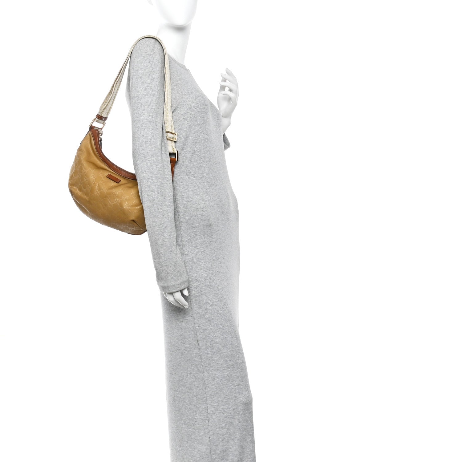 Gucci Nylon Monogram Web Medium Half Moon Hobo  Beige