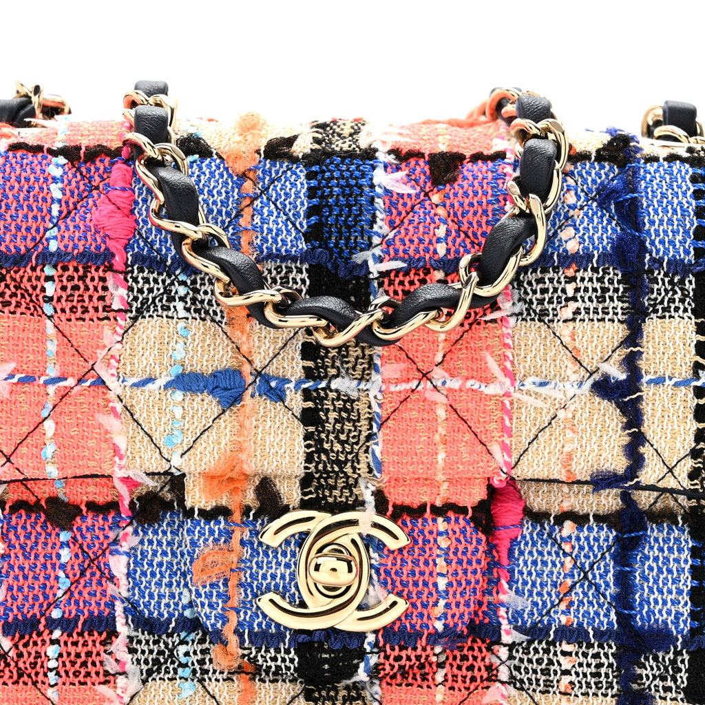Chanel Tweed Quilted Mini Rectangular Flap Blue Orange Pink