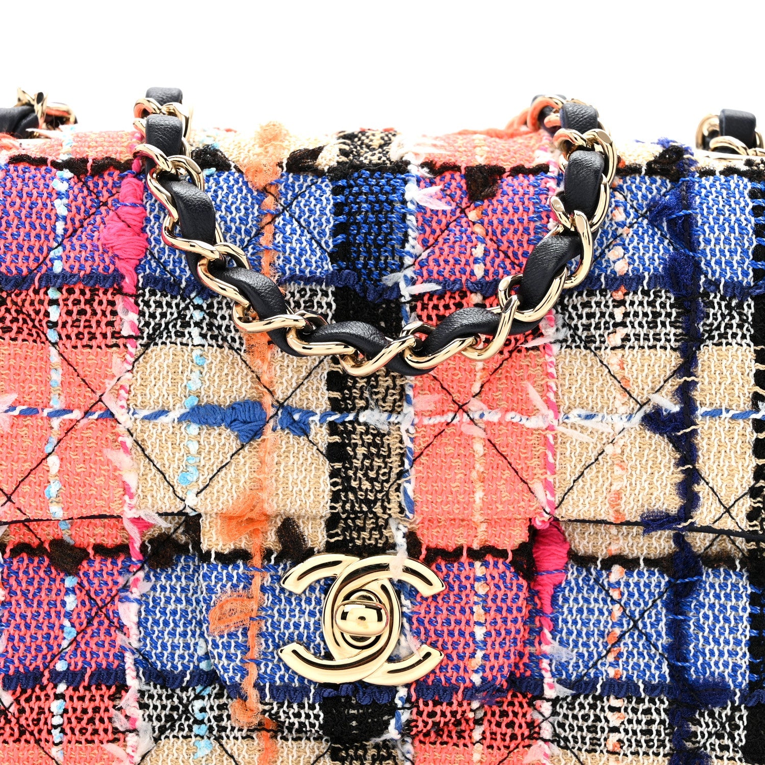 Chanel Tweed Quilted Mini Rectangular Flap Blue Orange Pink