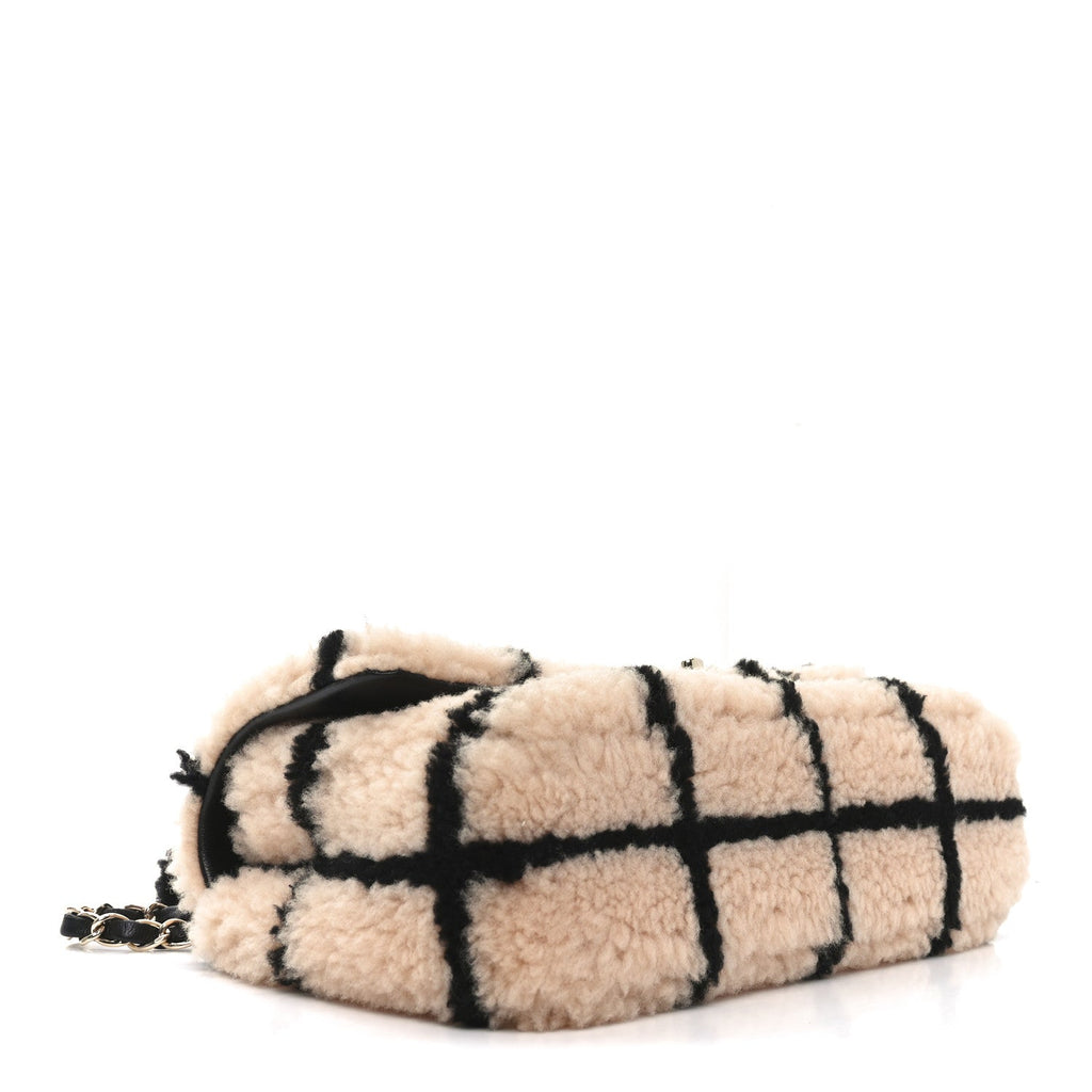 Chanel Shearling Lambskin Large Fluffy Tartan Single Flap Pink Black