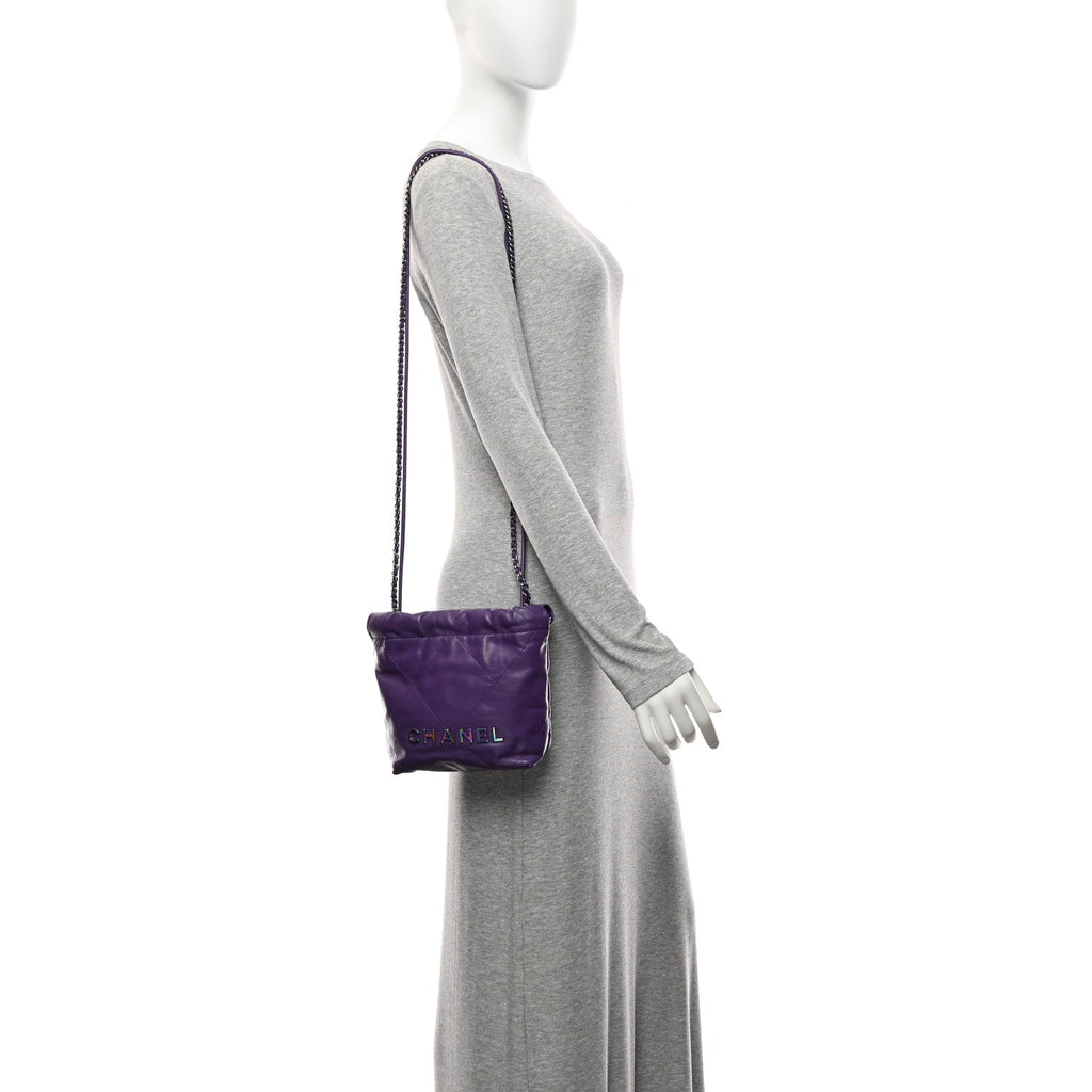 Chanel Shiny Calfskin Quilted Rainbow Mini Chanel 22 Purple