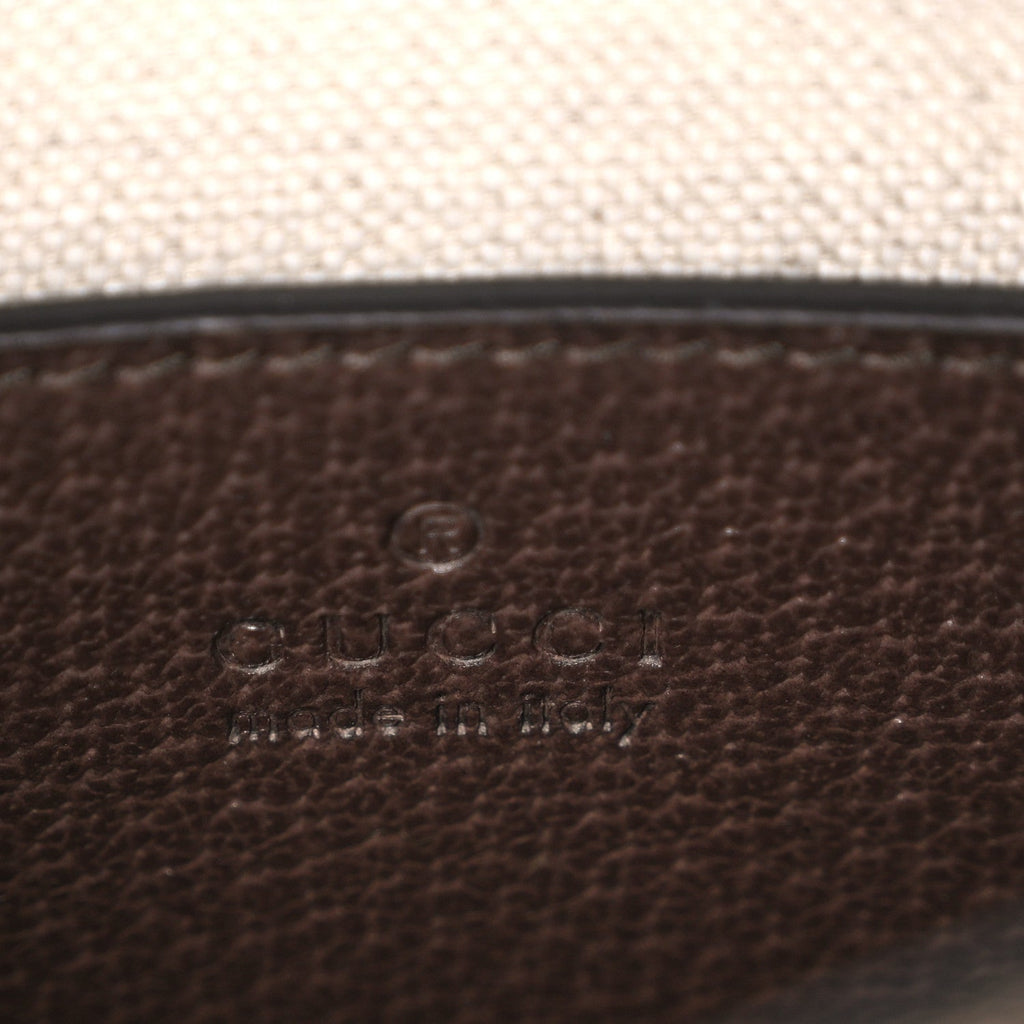 Gucci Monogram Jumbo GG Textured Dollar Calfskin Web Mini Vertical Tote Camel Ebony New Acero