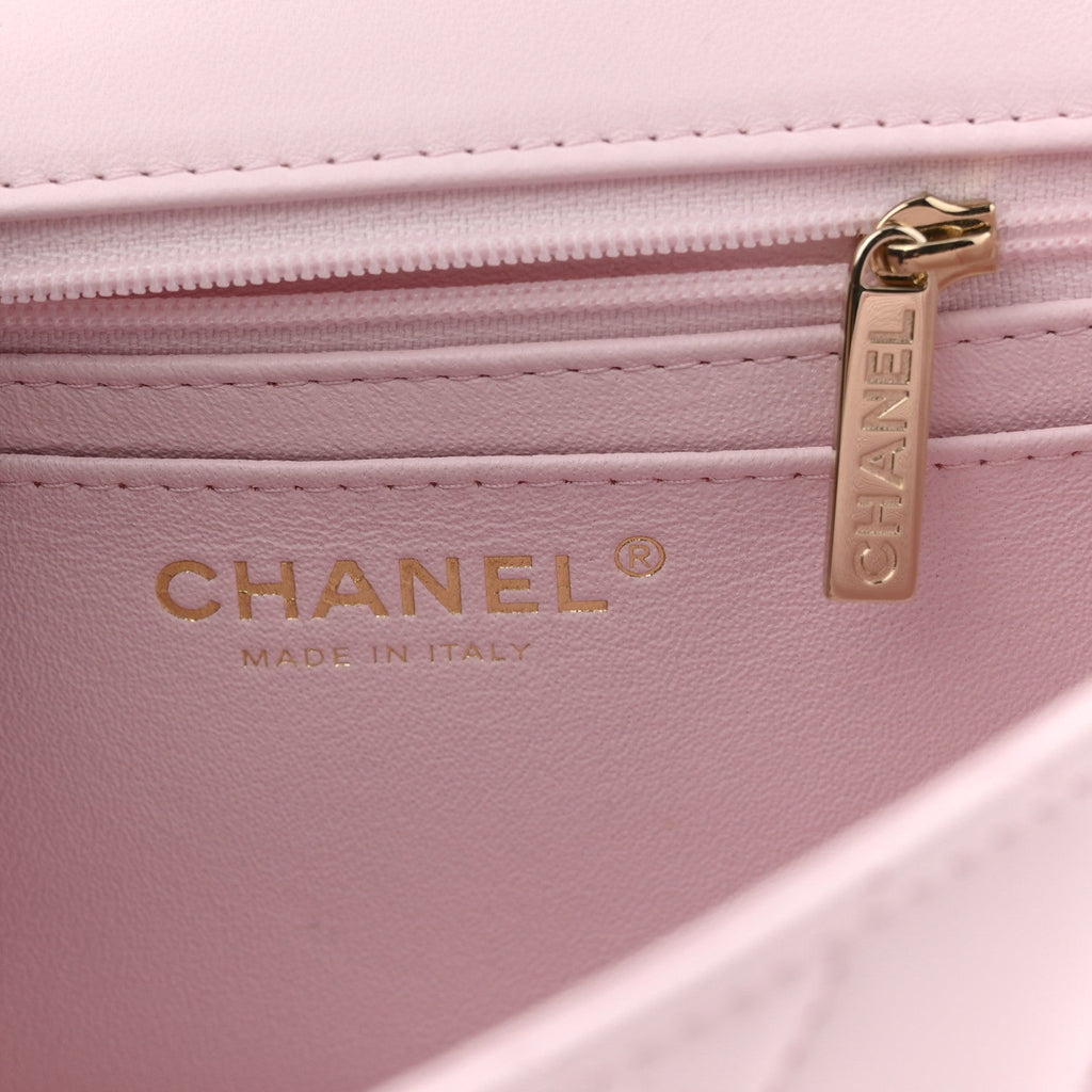 Chanel Lambskin Quilted Mini Top Handle Rectangular Flap Light Pink