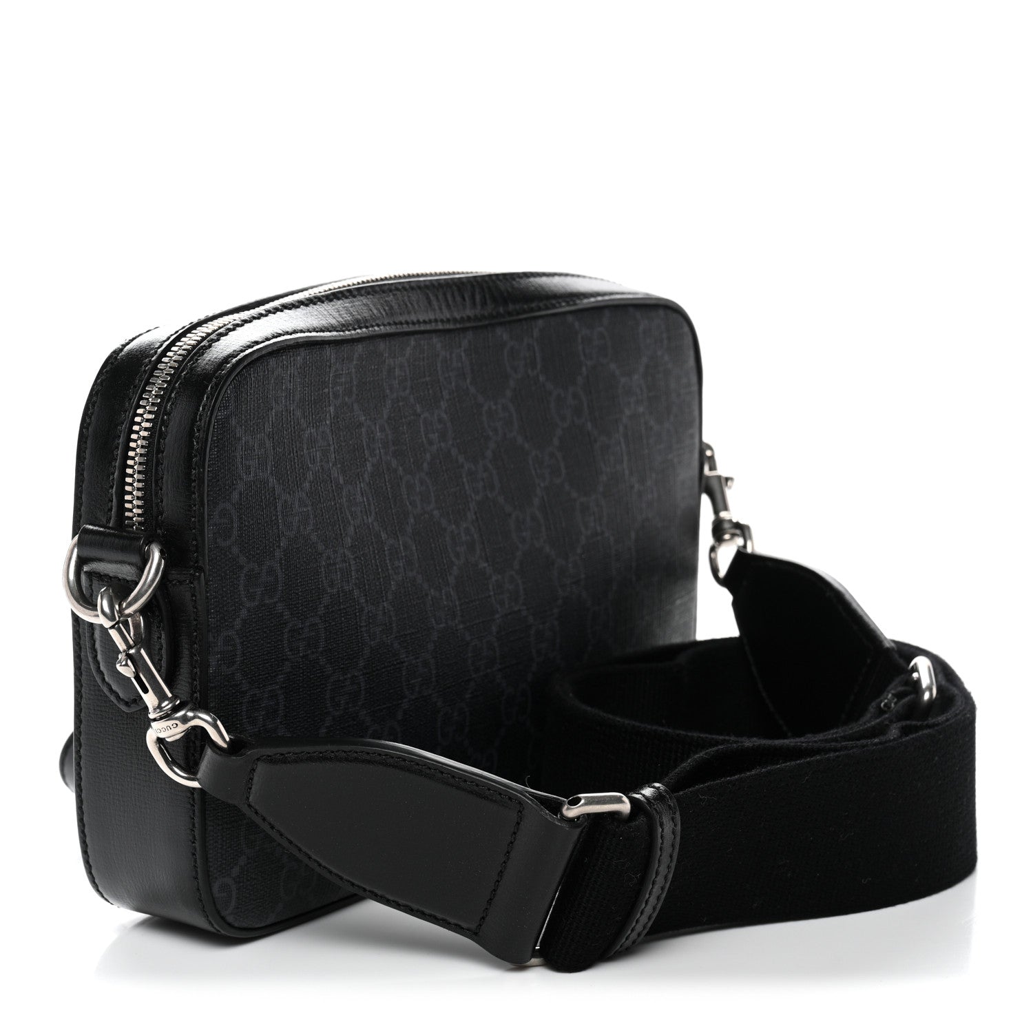 Gucci GG Supreme Monogram Azalea Calfskin Retro Interlocking G Wristlet Shoulder Bag Black