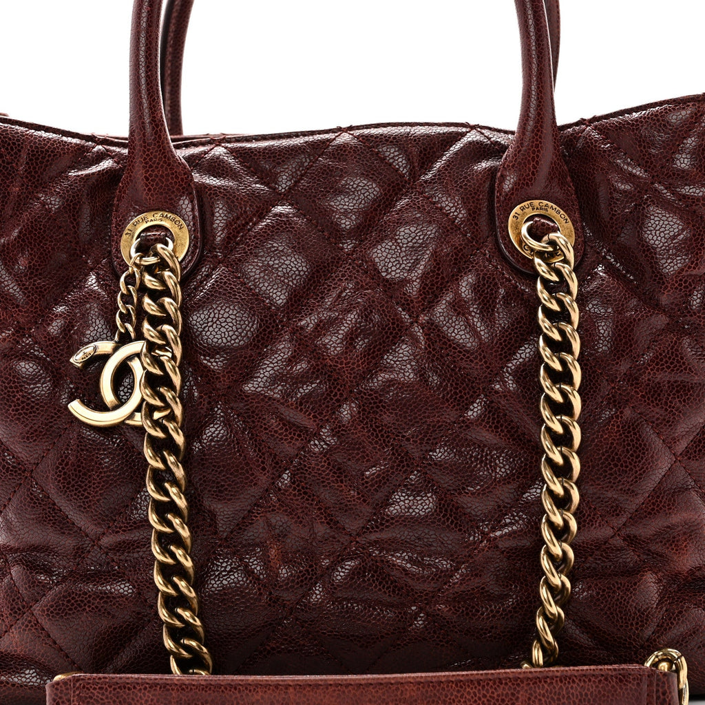 Chanel Glazed Caviar Quilted Small Shiva Tote Burgundy