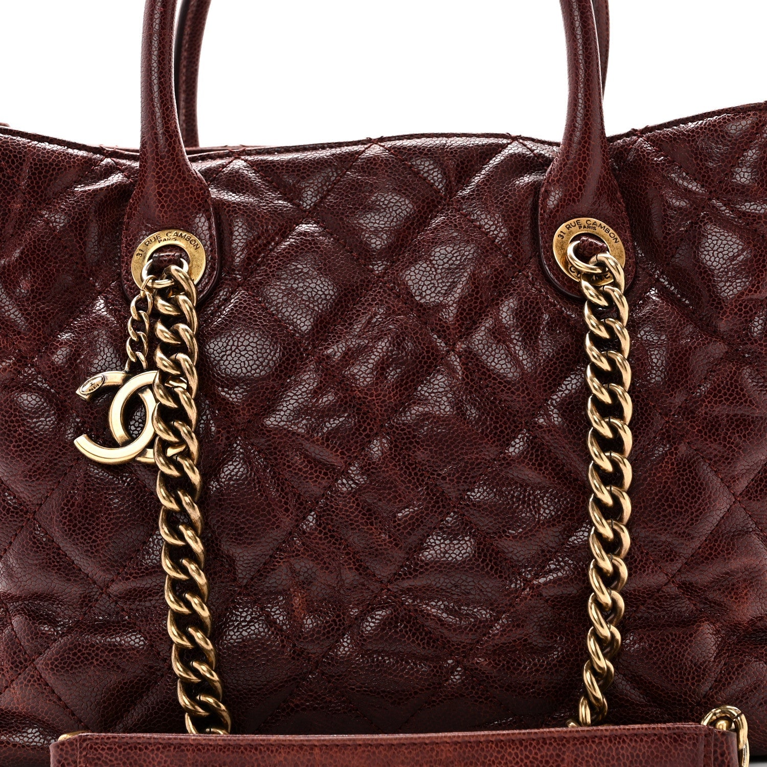Chanel Glazed Caviar Quilted Small Shiva Tote Burgundy