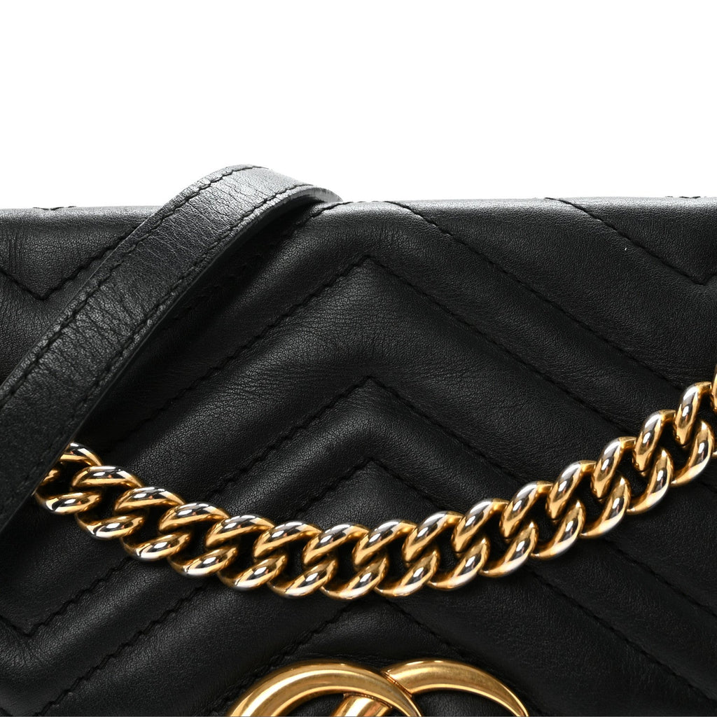 Gucci Calfskin Matelasse Small GG Marmont Shoulder Bag Black